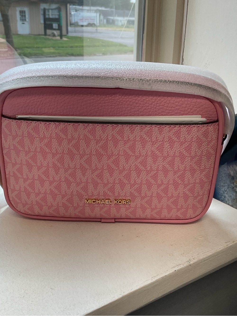 Michael Kors Pink Logo Crossbody with Gold Hardware
